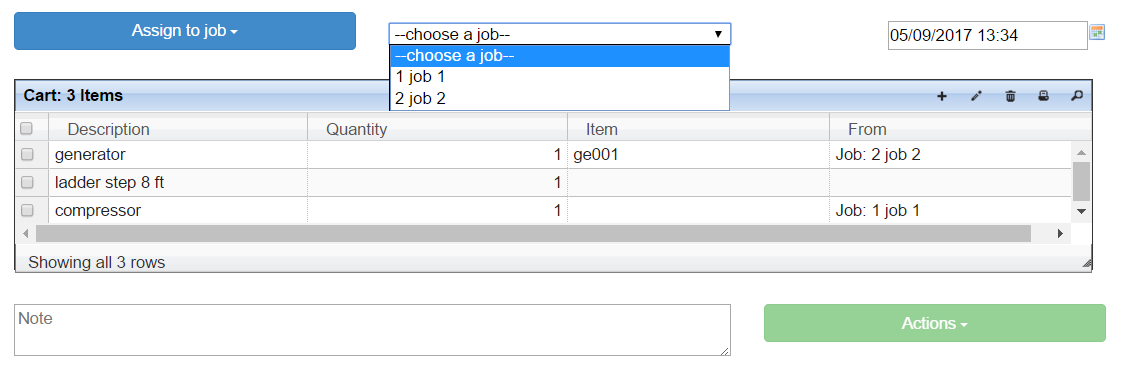 Cart with job list