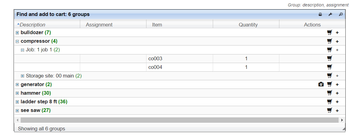 Find and add to cart screen on a computer