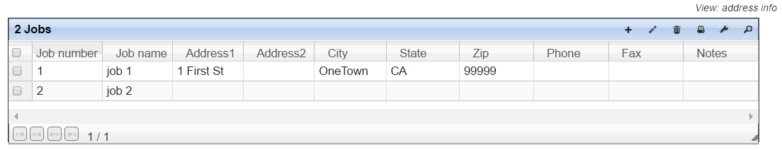 Jobs grid address info view