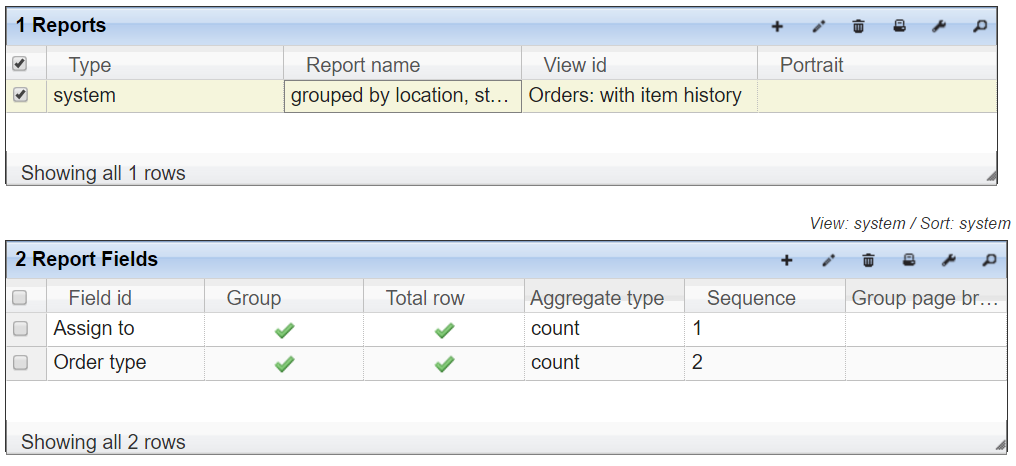 Reports grid headers