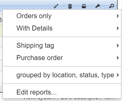 Headers grid reports menu