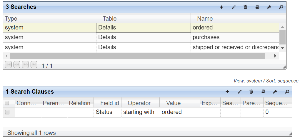 Searches grid details