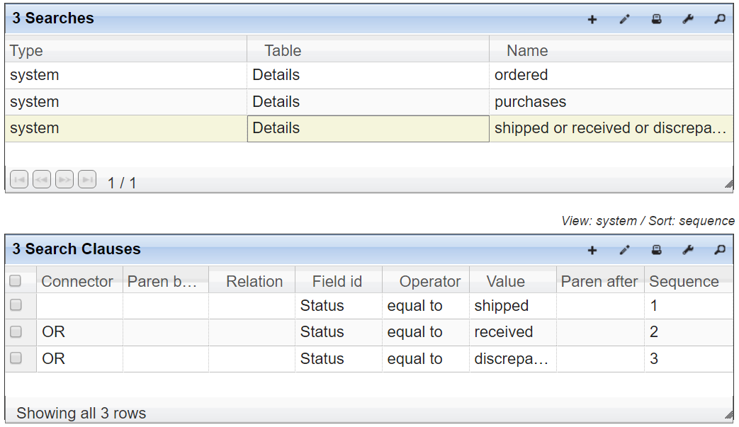 Searches grid details