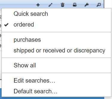 Details grid searches menu