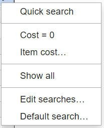Items grid searches menu