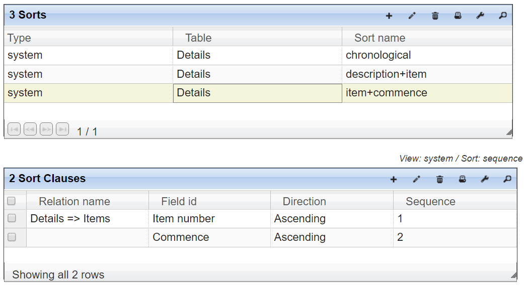 Sorts grid with details item commence sort